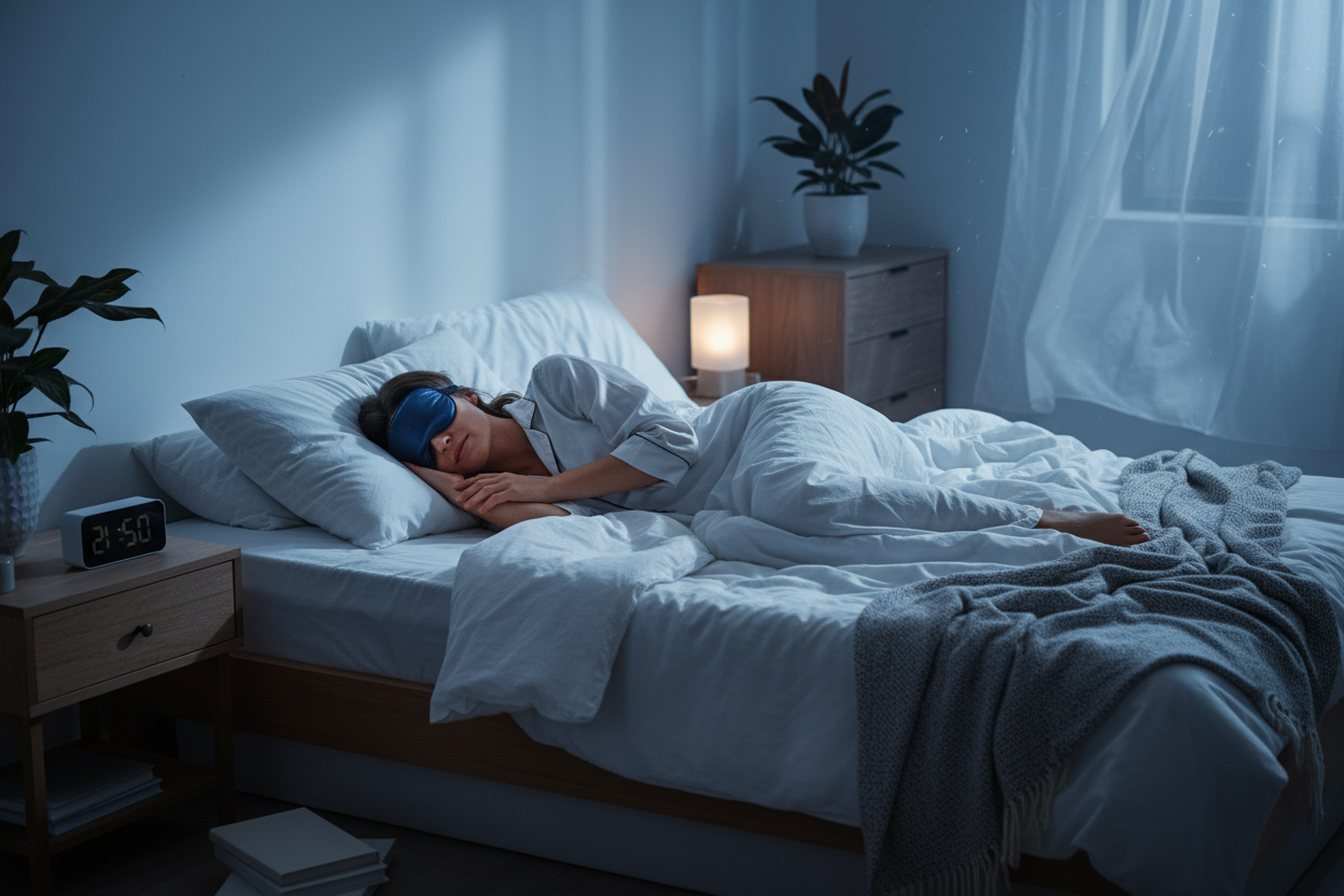 Persona durmiendo cómodamente de noche